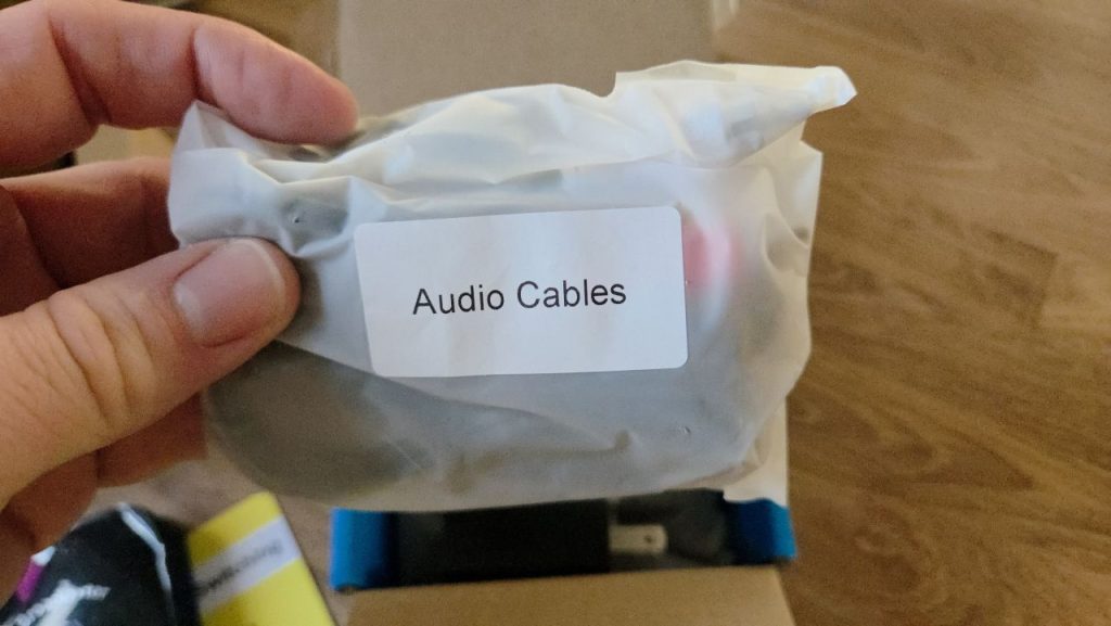 A bag labelled Audio Cables