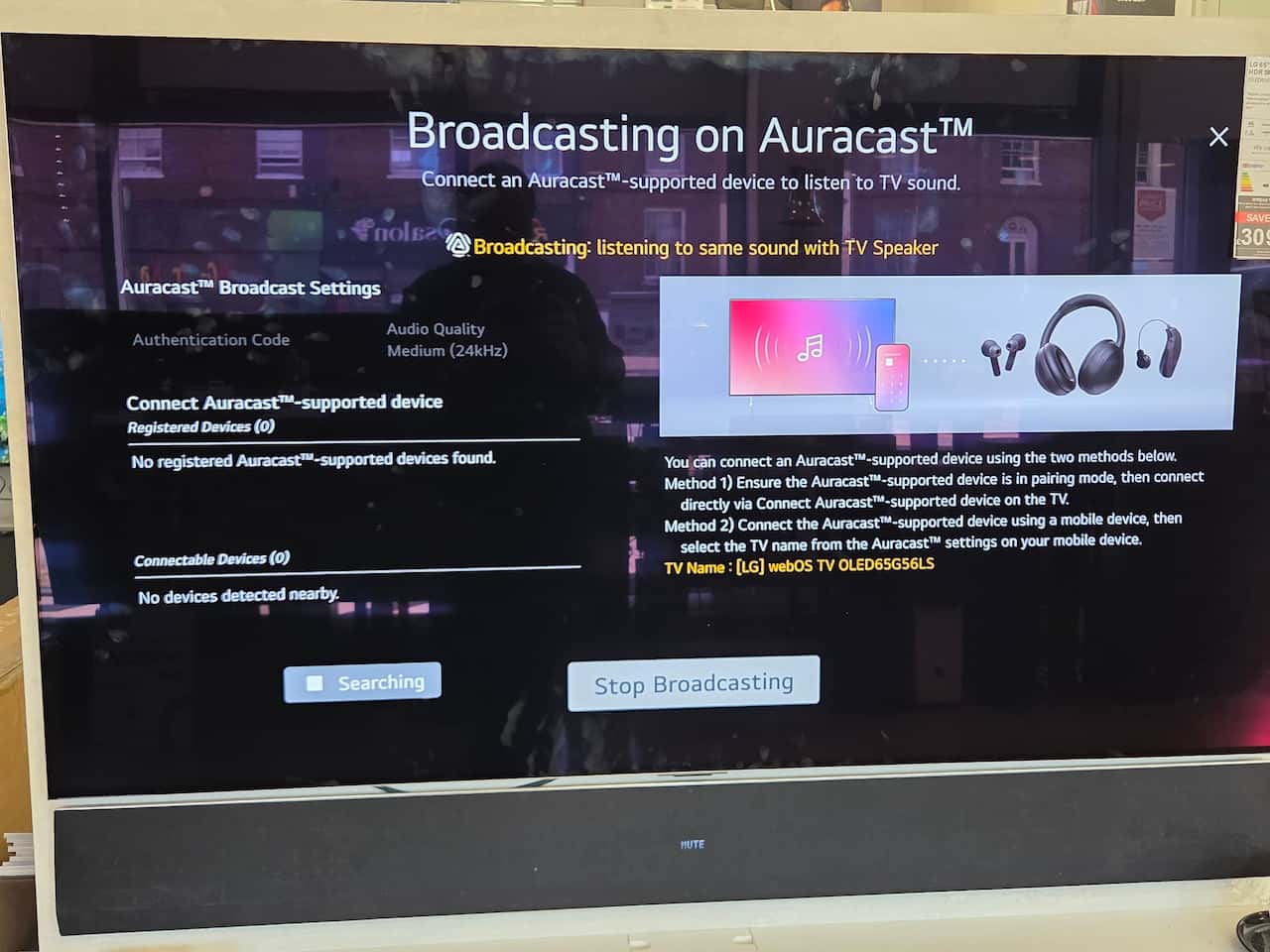 A screen showing how to convert an LG television to an Auracaster