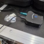 The Homespot BA210 wired up to the AV unit and sending out an Auracast