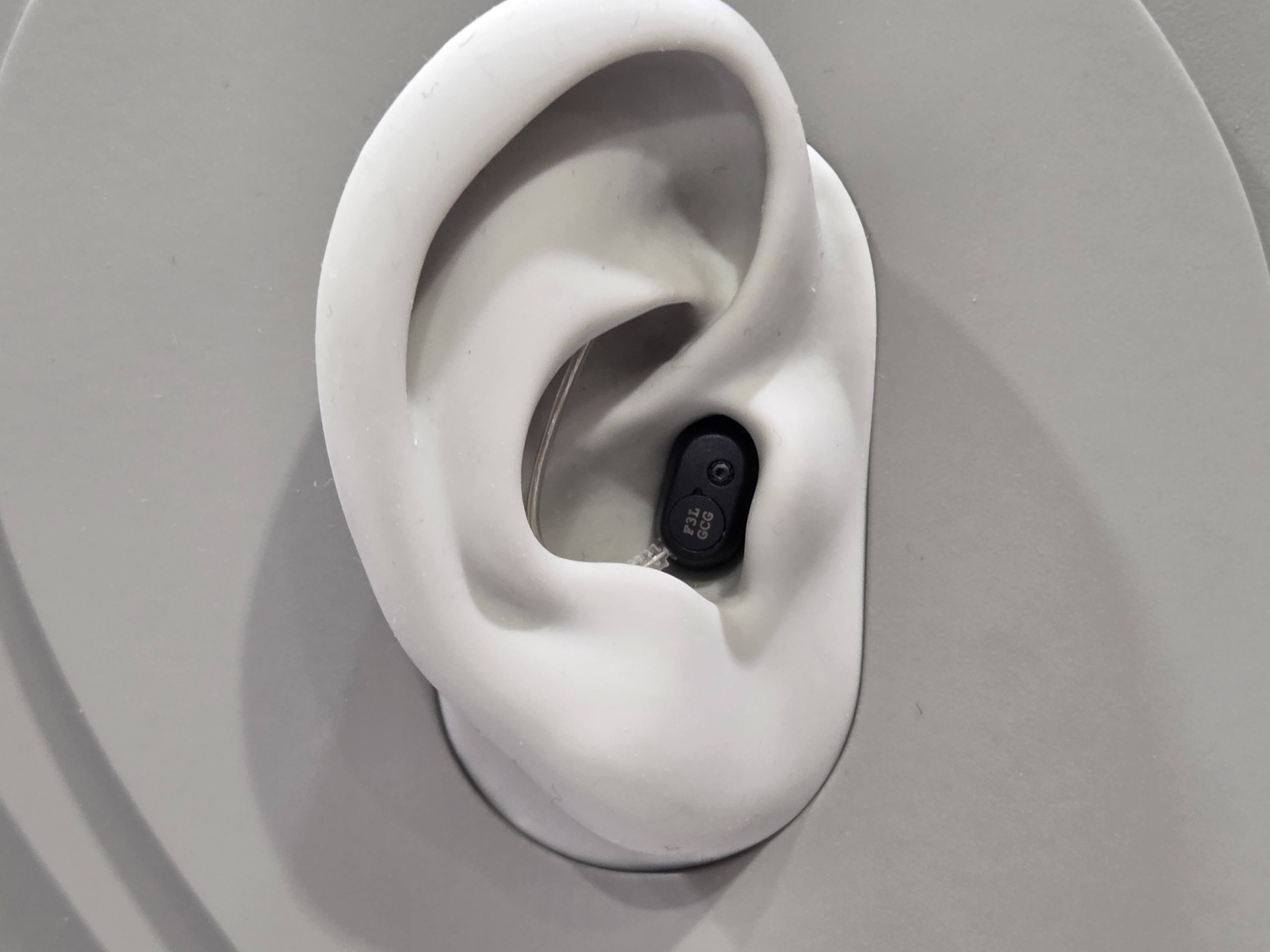 The Oticon Zeal on display at EUHA - it is situated in a 3D mock-up of an ear