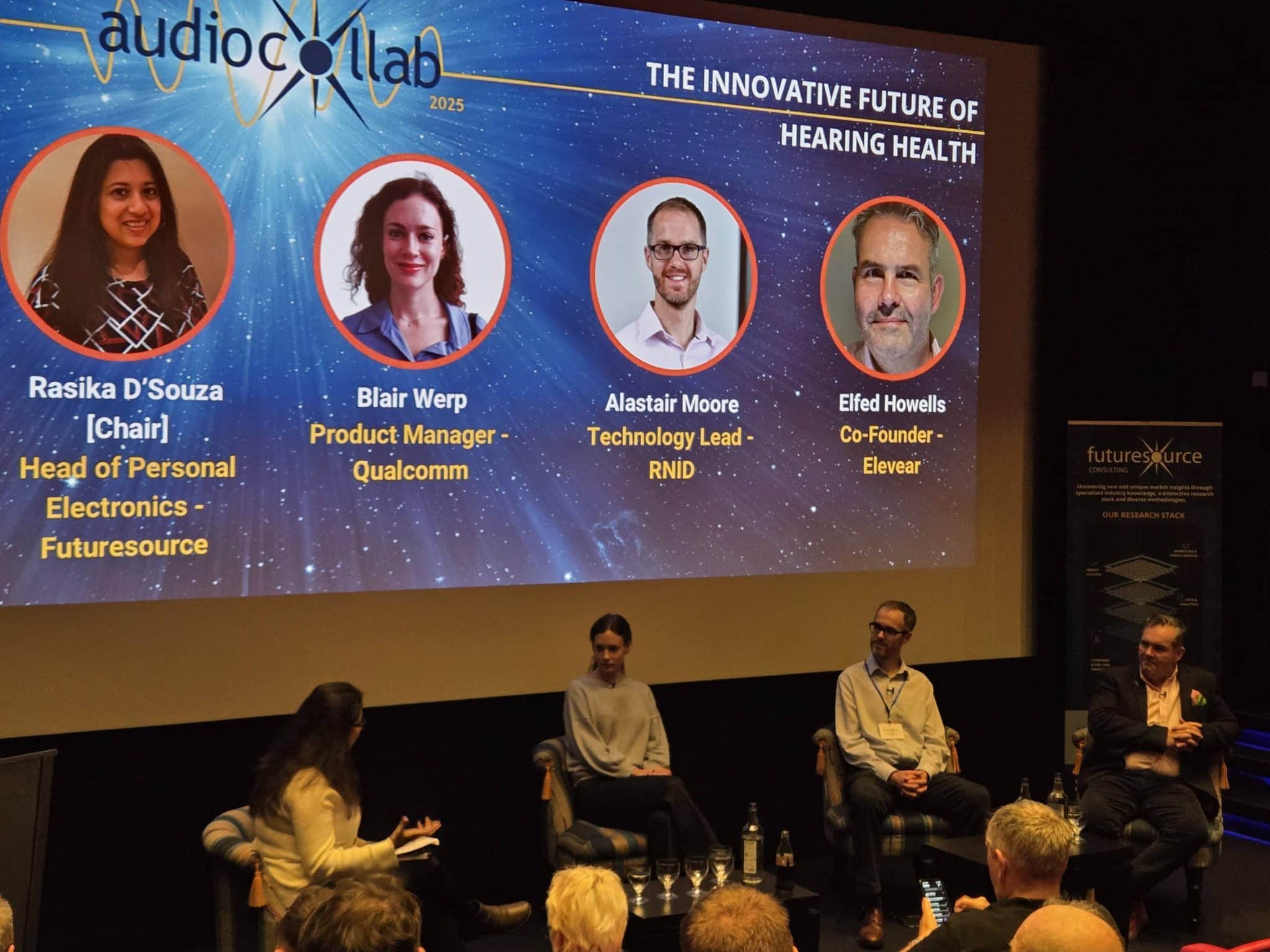 A panel of experts on stage at the AudioCollab event