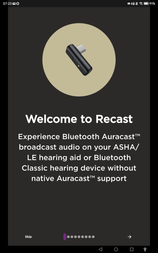 The welcome screen for the HomeSpot Recast Nano Dongle