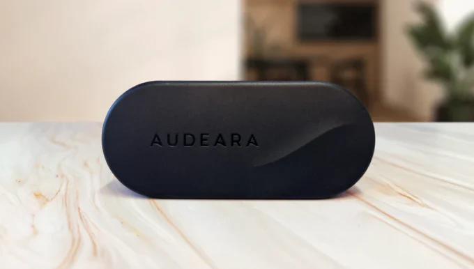 The Audeara Audio Broadcaster sitting on a counter