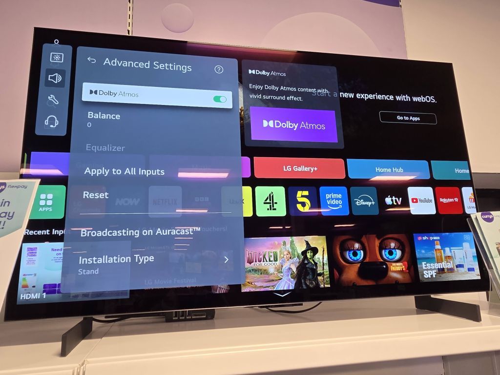 A television on the shelf of an electrical retailer